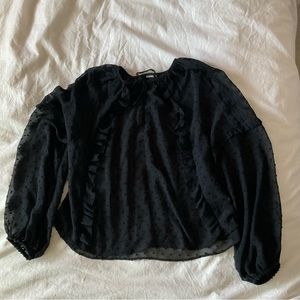 Express Sheer Black Ruffled Dot Top